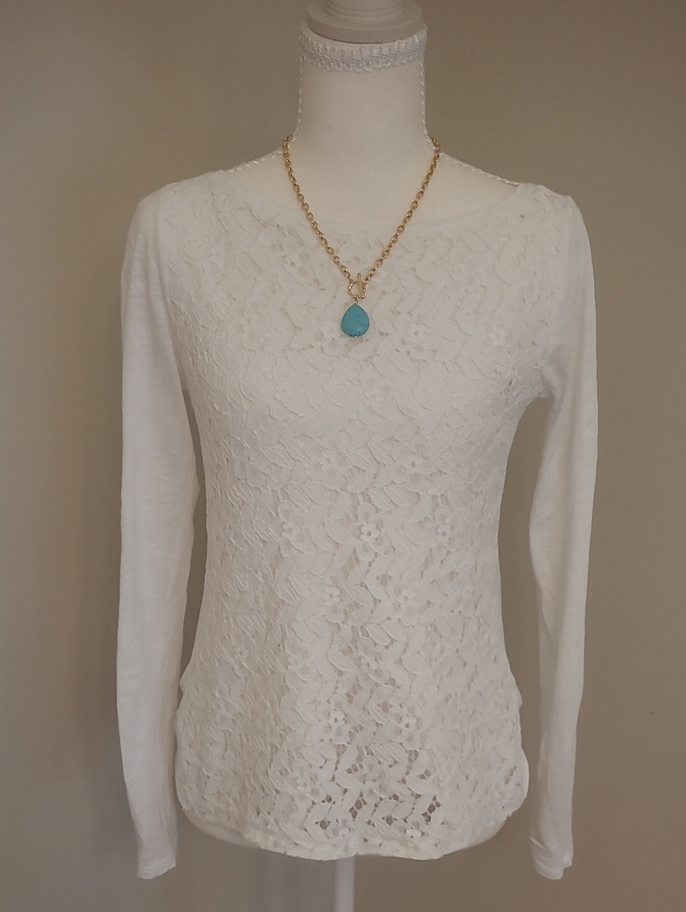 LOFT Long Sleeve White Lace Top. XS
